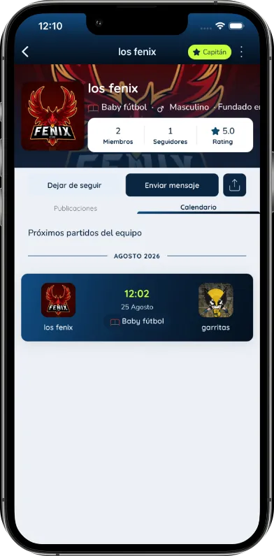 Perfil del equipo Los Fénix con sus miembros y el calendario de próximos partidos